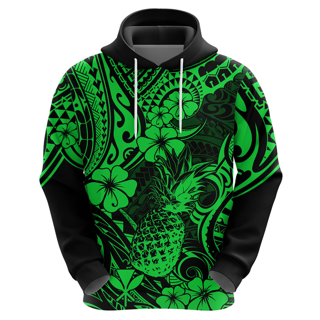 Hawaii Pineapple Hoodie Paradise Flowers Pacific With Green Polynesian Tribal LT01 - Polynesian Pride
