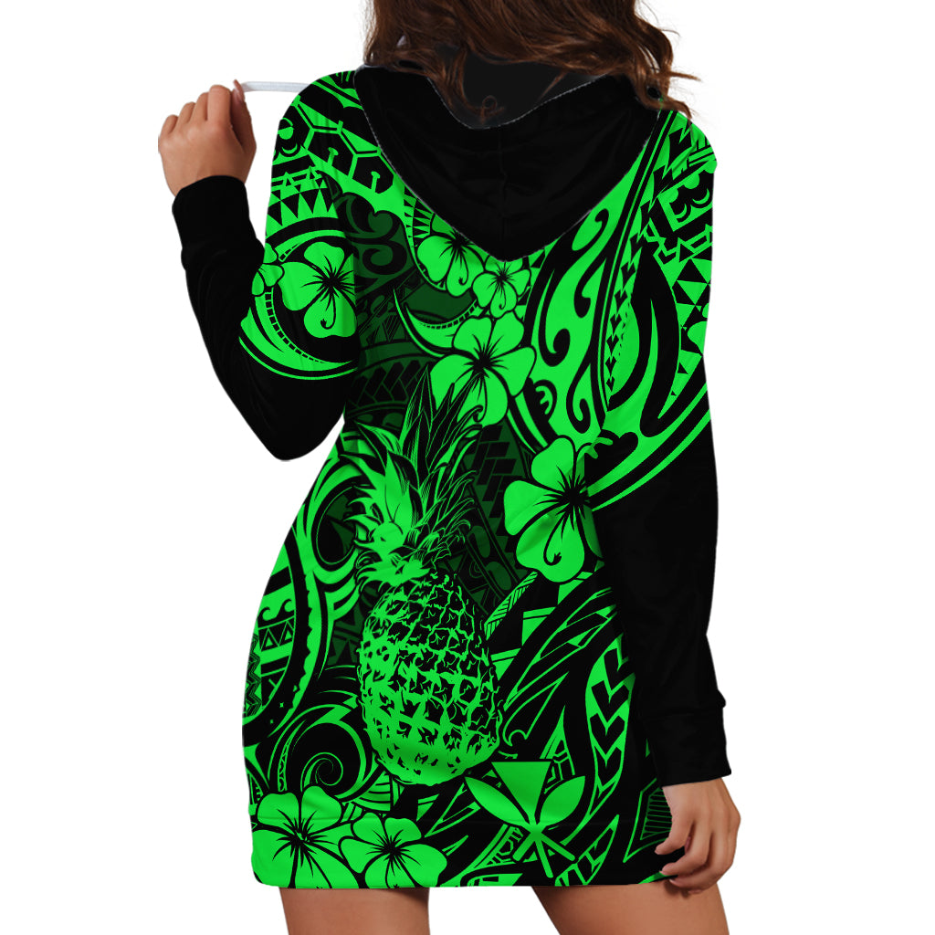 Hawaii Pineapple Hoodie Dress Paradise Flowers Pacific With Green Polynesian Tribal LT01 - Polynesian Pride