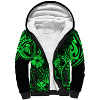 Hawaii Pineapple Sherpa Hoodie Paradise Flowers Pacific With Green Polynesian Tribal LT01 Unisex Green - Polynesian Pride