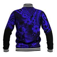 Hawaii Pineapple Baseball Jacket Paradise Flowers Pacific With Navy Blue Polynesian Tribal LT01 - Polynesian Pride