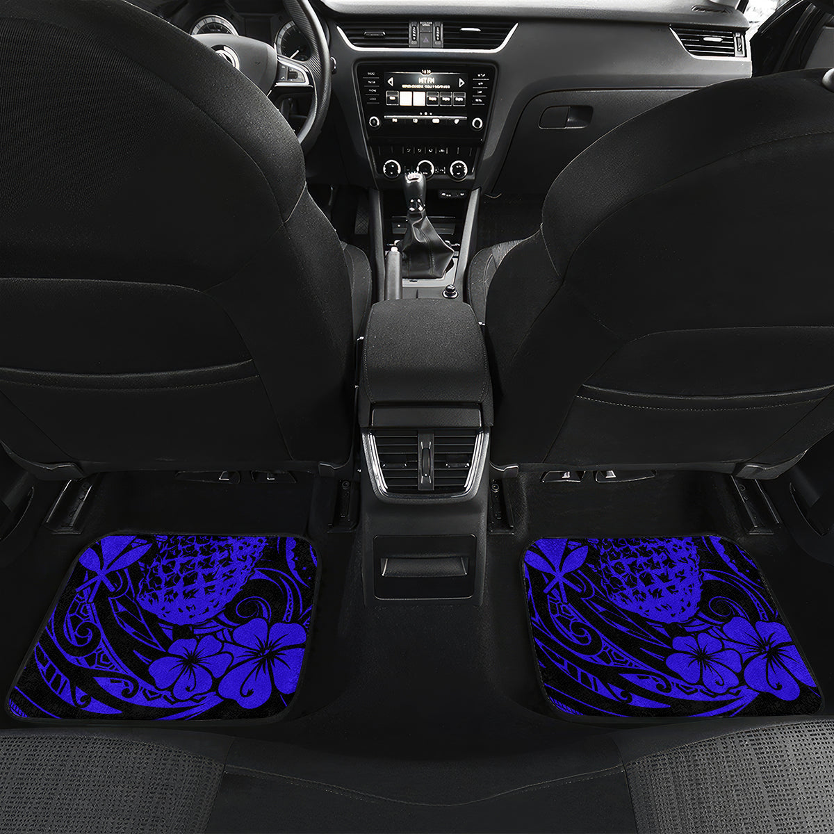 Hawaii Pineapple Car Mats Paradise Flowers Pacific With Navy Blue Polynesian Tribal LT01 - Polynesian Pride