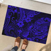 Hawaii Pineapple Rubber Doormat Paradise Flowers Pacific With Navy Blue Polynesian Tribal LT01 - Polynesian Pride