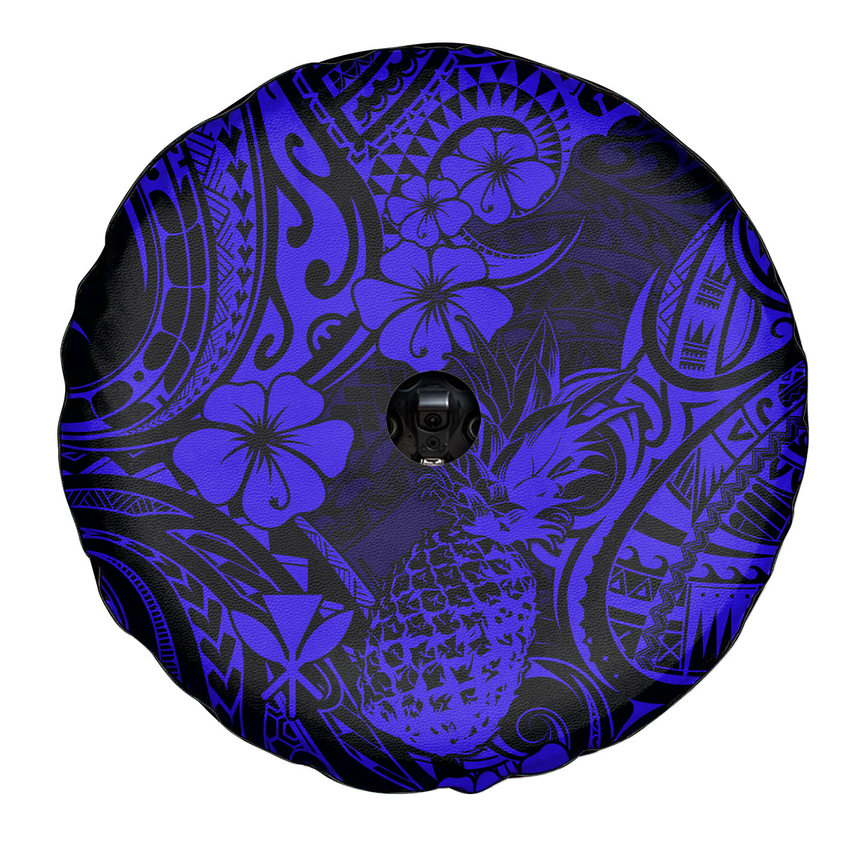 Hawaii Pineapple Spare Tire Cover Paradise Flowers Pacific With Navy Blue Polynesian Tribal LT01 - Polynesian Pride