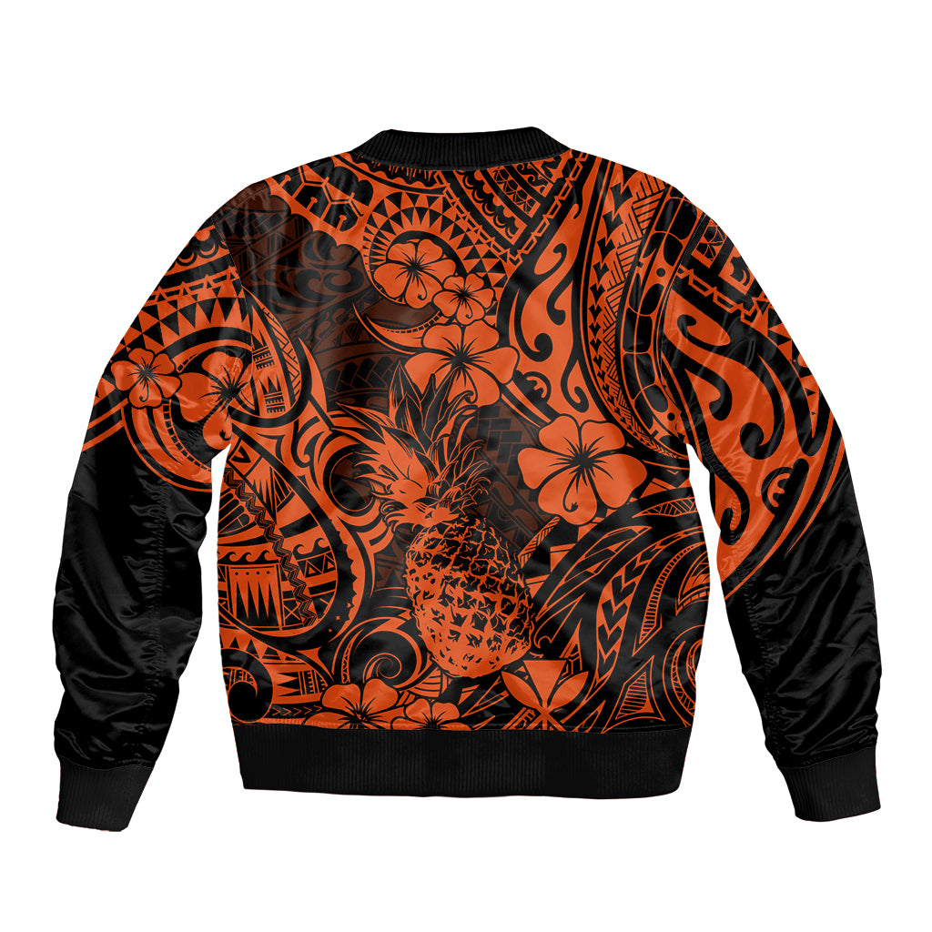 Hawaii Pineapple Bomber Jacket Paradise Flowers Pacific With Orange Polynesian Tribal LT01 - Polynesian Pride
