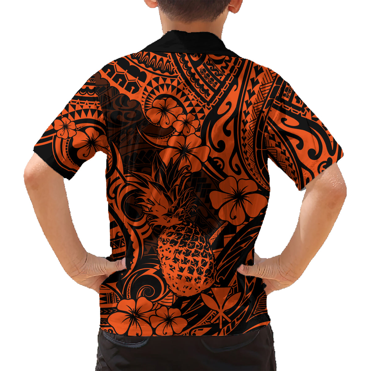 Hawaii Pineapple Kid Hawaiian Shirt Paradise Flowers Pacific With Orange Polynesian Tribal LT01 - Polynesian Pride