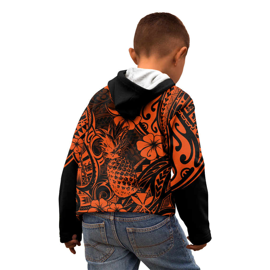 Hawaii Pineapple Kid Hoodie Paradise Flowers Pacific With Orange Polynesian Tribal LT01 - Polynesian Pride