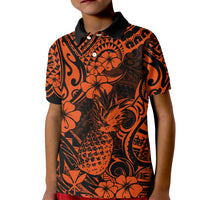 Hawaii Pineapple Kid Polo Shirt Paradise Flowers Pacific With Orange Polynesian Tribal LT01 Kid Orange - Polynesian Pride