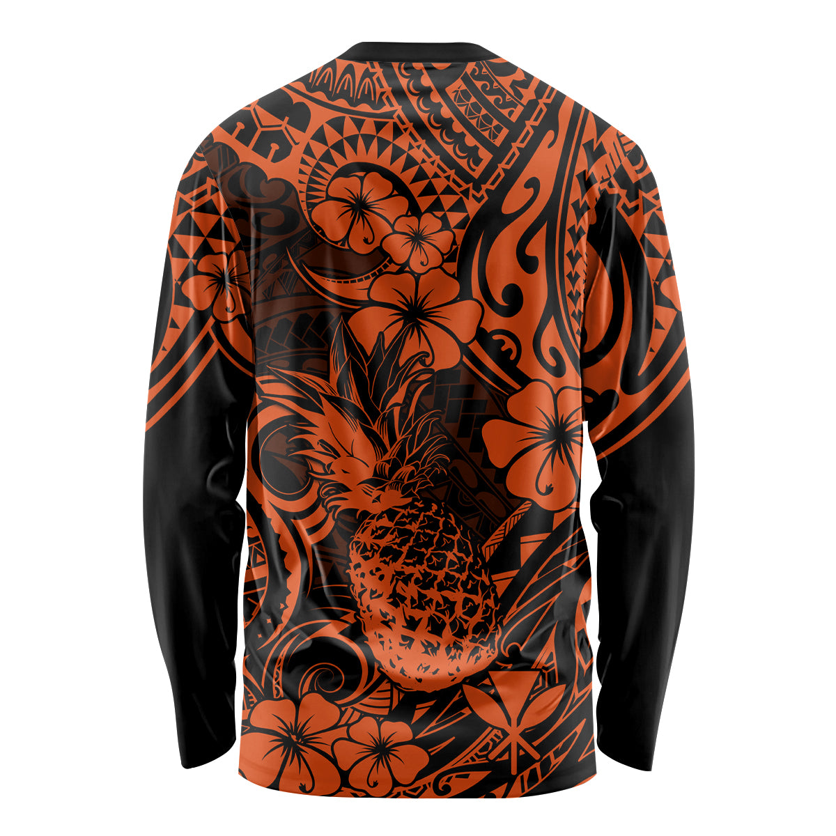 Hawaii Pineapple Long Sleeve Shirt Paradise Flowers Pacific With Orange Polynesian Tribal LT01 - Polynesian Pride