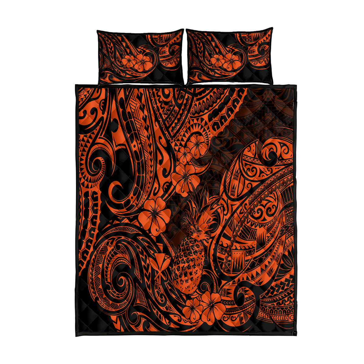 Hawaii Pineapple Quilt Bed Set Paradise Flowers Pacific With Orange Polynesian Tribal LT01 Orange - Polynesian Pride