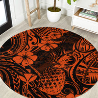 Hawaii Pineapple Round Carpet Paradise Flowers Pacific With Orange Polynesian Tribal LT01 Orange - Polynesian Pride