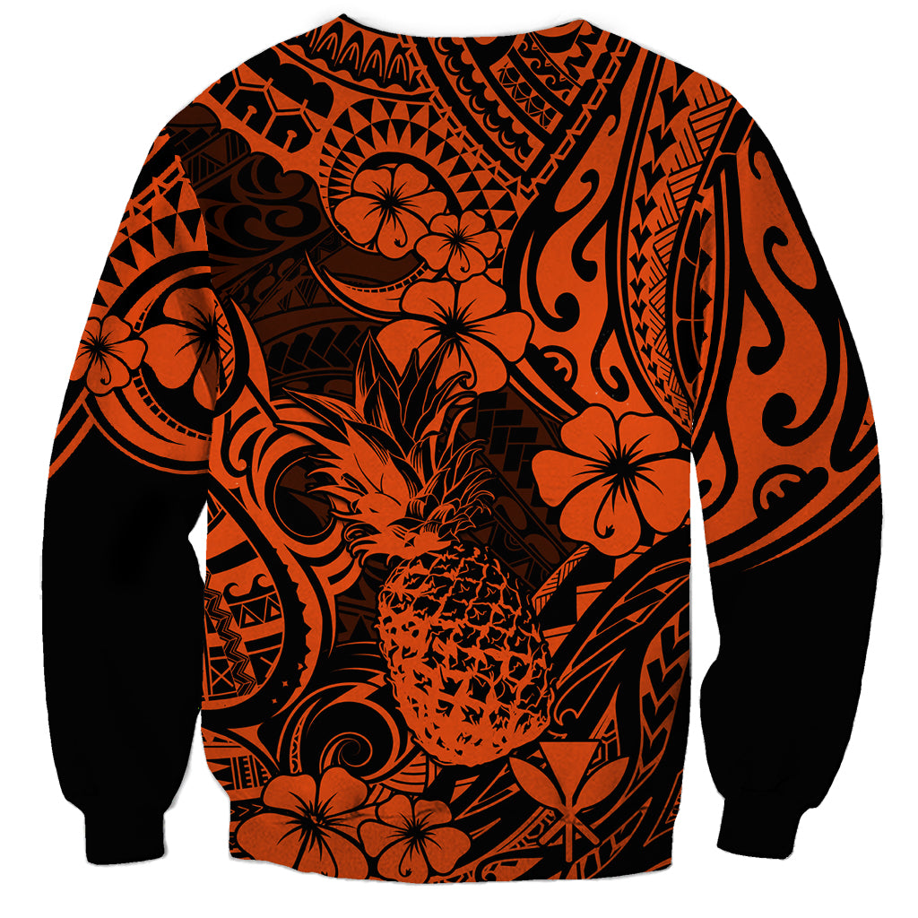 Hawaii Pineapple Sweatshirt Paradise Flowers Pacific With Orange Polynesian Tribal LT01 - Polynesian Pride