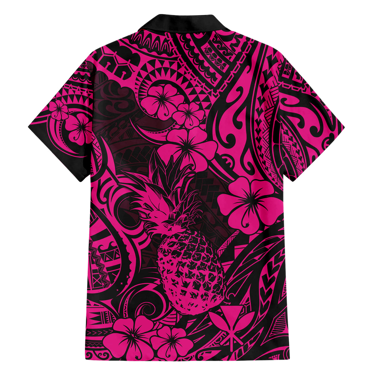 Hawaii Pineapple Family Matching Short Sleeve Bodycon Dress and Hawaiian Shirt Paradise Flowers Pacific With Pink Polynesian Tribal LT01 - Polynesian Pride