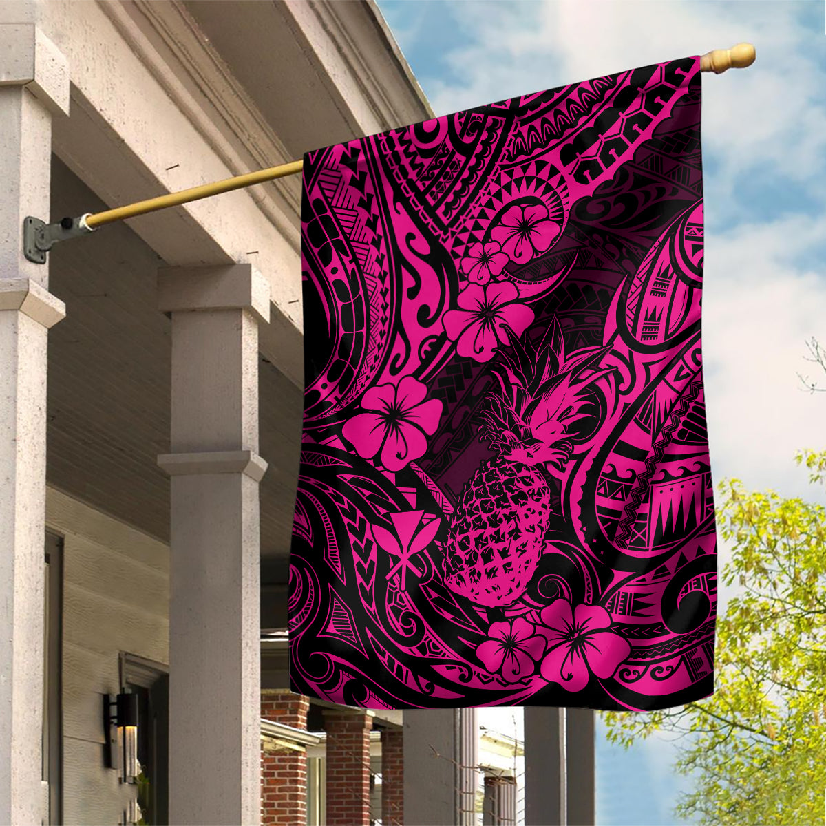 Hawaii Pineapple Garden Flag Paradise Flowers Pacific With Pink Polynesian Tribal LT01 House Flag Pink - Polynesian Pride