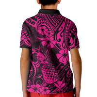 Hawaii Pineapple Kid Polo Shirt Paradise Flowers Pacific With Pink Polynesian Tribal LT01 - Polynesian Pride