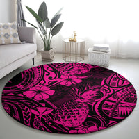 Hawaii Pineapple Round Carpet Paradise Flowers Pacific With Pink Polynesian Tribal LT01 - Polynesian Pride