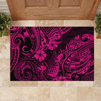Hawaii Pineapple Rubber Doormat Paradise Flowers Pacific With Pink Polynesian Tribal LT01 - Polynesian Pride