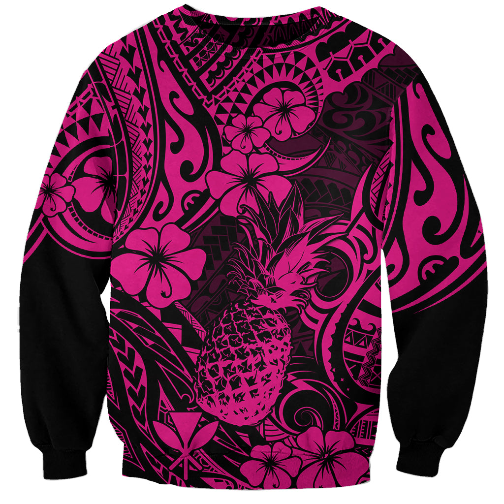 Hawaii Pineapple Sweatshirt Paradise Flowers Pacific With Pink Polynesian Tribal LT01 Unisex Pink - Polynesian Pride