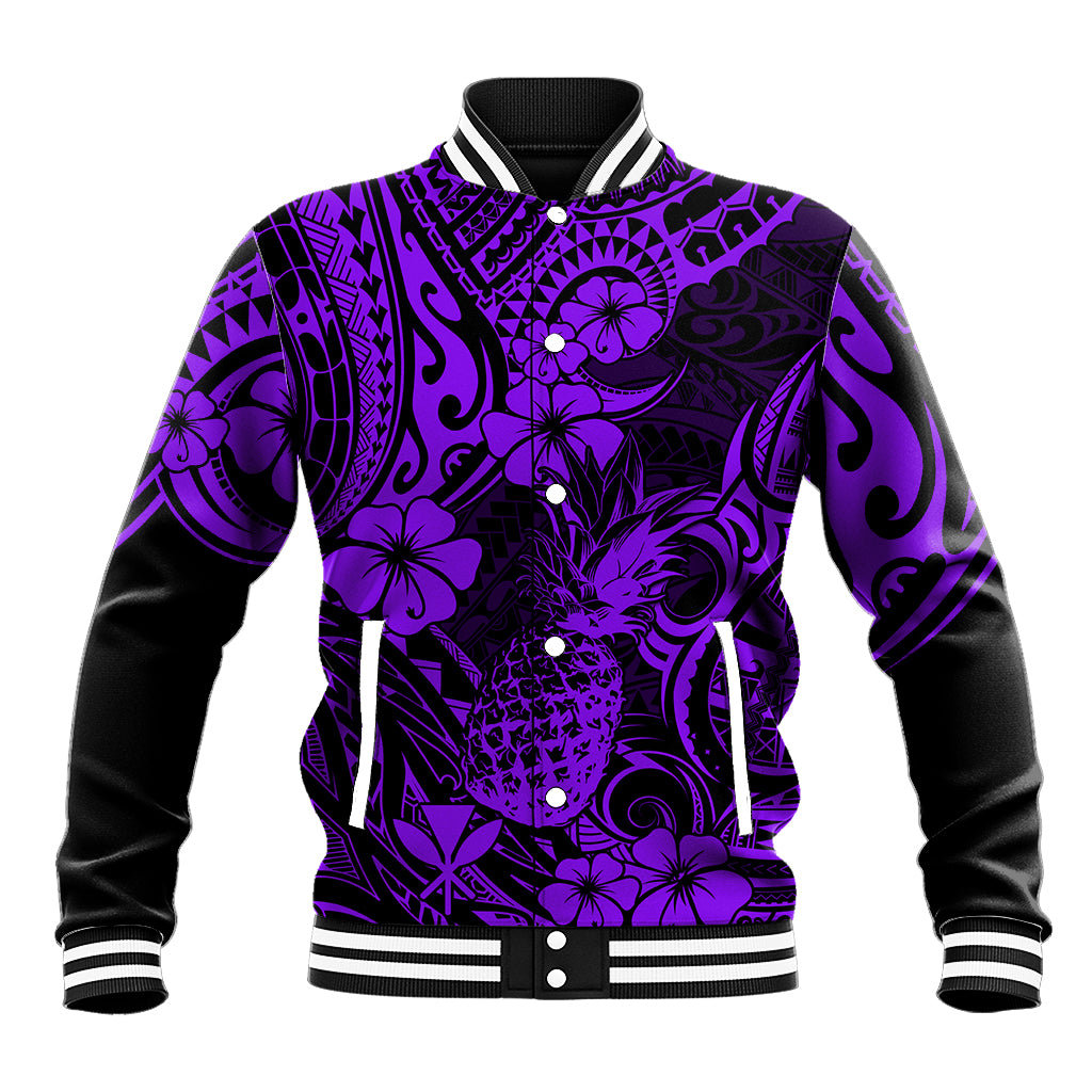 Hawaii Pineapple Baseball Jacket Polynesian Pattern Purple Version LT01 Unisex Purple - Polynesian Pride