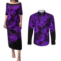Hawaii Pineapple Couples Matching Puletasi Dress and Long Sleeve Button Shirts Polynesian Pattern Purple Version LT01 Purple - Polynesian Pride