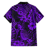 Hawaii Pineapple Family Matching Off Shoulder Long Sleeve Dress and Hawaiian Shirt Polynesian Pattern Purple Version LT01 - Polynesian Pride