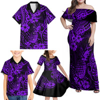 Hawaii Pineapple Family Matching Off Shoulder Maxi Dress and Hawaiian Shirt Polynesian Pattern Purple Version LT01 - Polynesian Pride