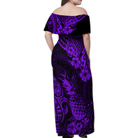 Hawaii Pineapple Family Matching Off Shoulder Maxi Dress and Hawaiian Shirt Polynesian Pattern Purple Version LT01 - Polynesian Pride