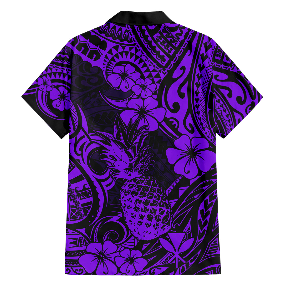 Hawaii Pineapple Family Matching Off Shoulder Short Dress and Hawaiian Shirt Polynesian Pattern Purple Version LT01 - Polynesian Pride