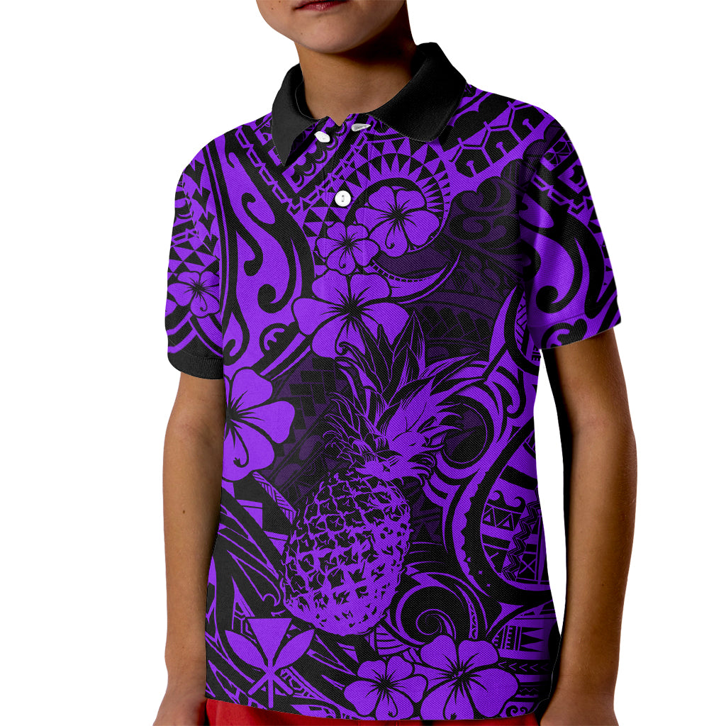 Hawaii Pineapple Kid Polo Shirt Polynesian Pattern Purple Version LT01 Kid Purple - Polynesian Pride