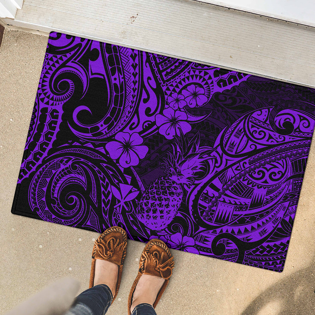 Hawaii Pineapple Rubber Doormat Polynesian Pattern Purple Version LT01 - Polynesian Pride