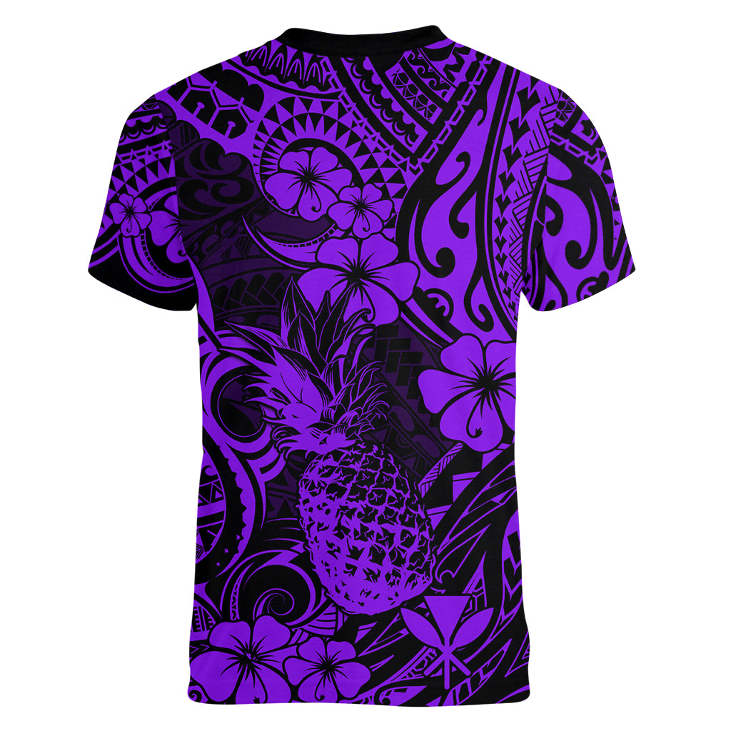 Hawaii Pineapple Women V Neck T Shirt Polynesian Pattern Purple Version LT01 - Polynesian Pride