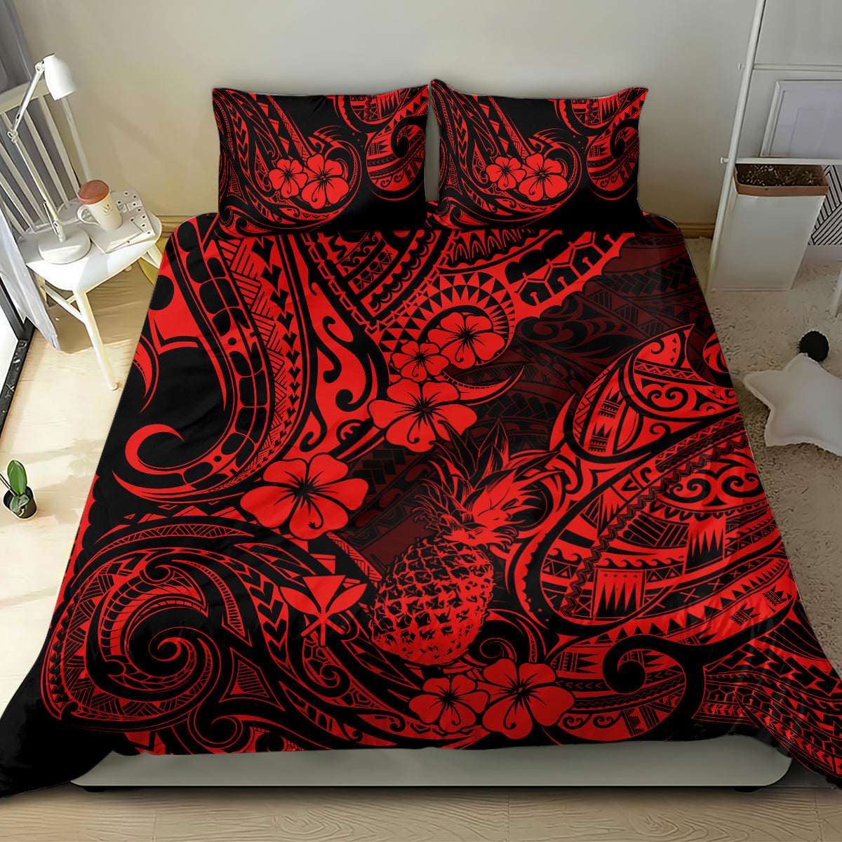 Hawaii Pineapple Bedding Set Polynesian Pattern Red Version LT01 - Polynesian Pride
