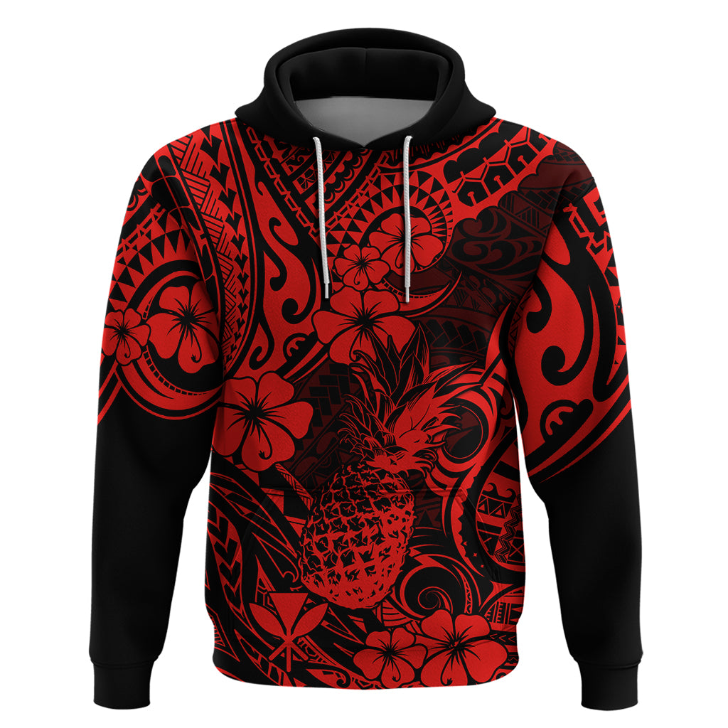 Hawaii Pineapple Hoodie Polynesian Pattern Red Version LT01 Pullover Hoodie Red - Polynesian Pride