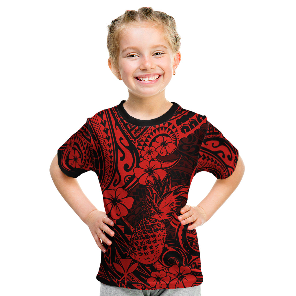 Hawaii Pineapple Kid T Shirt Polynesian Pattern Red Version LT01 Red - Polynesian Pride