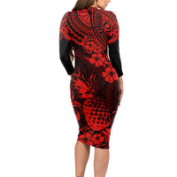 Hawaii Pineapple Long Sleeve Bodycon Dress Polynesian Pattern Red Version LT01 - Polynesian Pride