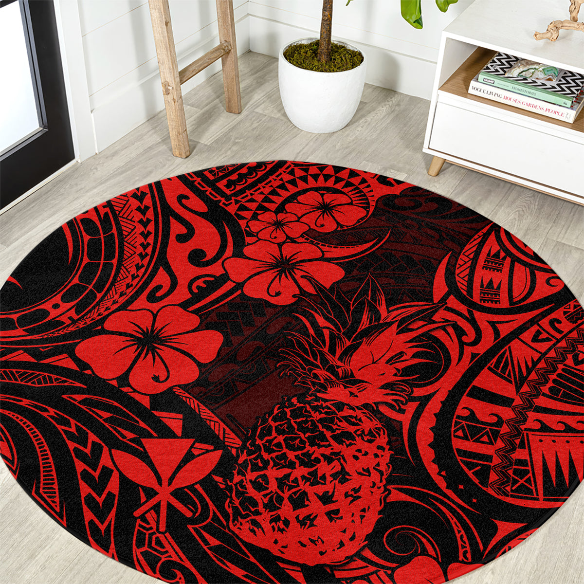 Hawaii Pineapple Round Carpet Polynesian Pattern Red Version LT01 Red - Polynesian Pride