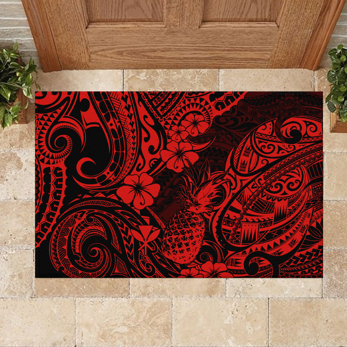 Hawaii Pineapple Rubber Doormat Polynesian Pattern Red Version LT01 - Polynesian Pride