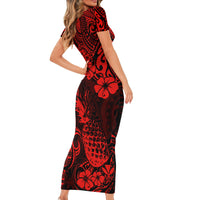 Hawaii Pineapple Short Sleeve Bodycon Dress Polynesian Pattern Red Version LT01 - Polynesian Pride
