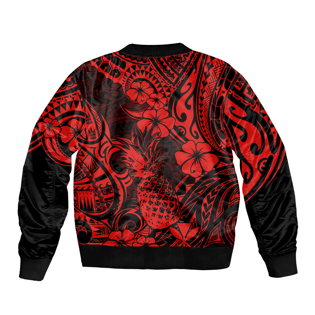 Hawaii Pineapple Sleeve Zip Bomber Jacket Polynesian Pattern Red Version LT01 - Polynesian Pride