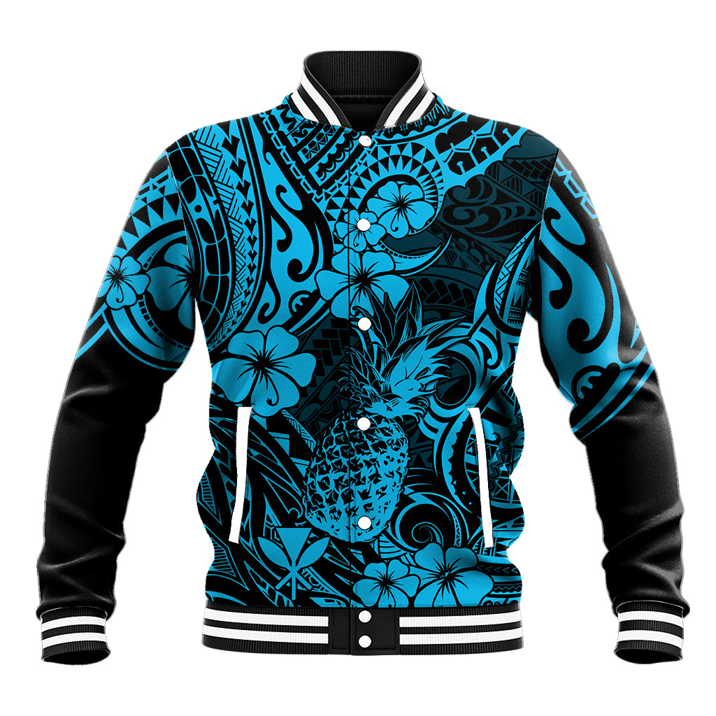 Hawaii Pineapple Baseball Jacket Polynesian Pattern Sky Blue Version LT01 Unisex Blue - Polynesian Pride