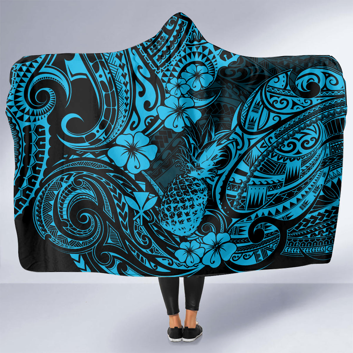 Hawaii Pineapple Hooded Blanket Polynesian Pattern Sky Blue Version LT01 - Polynesian Pride