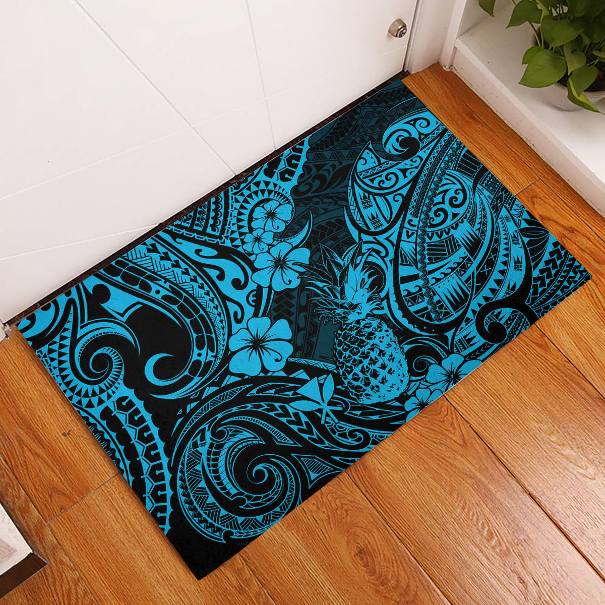Hawaii Pineapple Rubber Doormat Polynesian Pattern Sky Blue Version LT01 Blue - Polynesian Pride