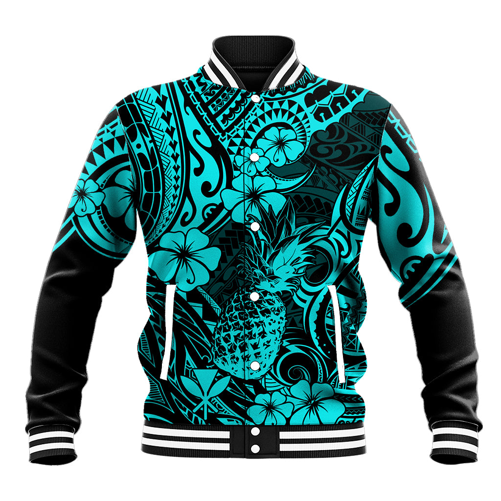 Hawaii Pineapple Baseball Jacket Polynesian Pattern Turquoise Version LT01 Unisex Turquoise - Polynesian Pride