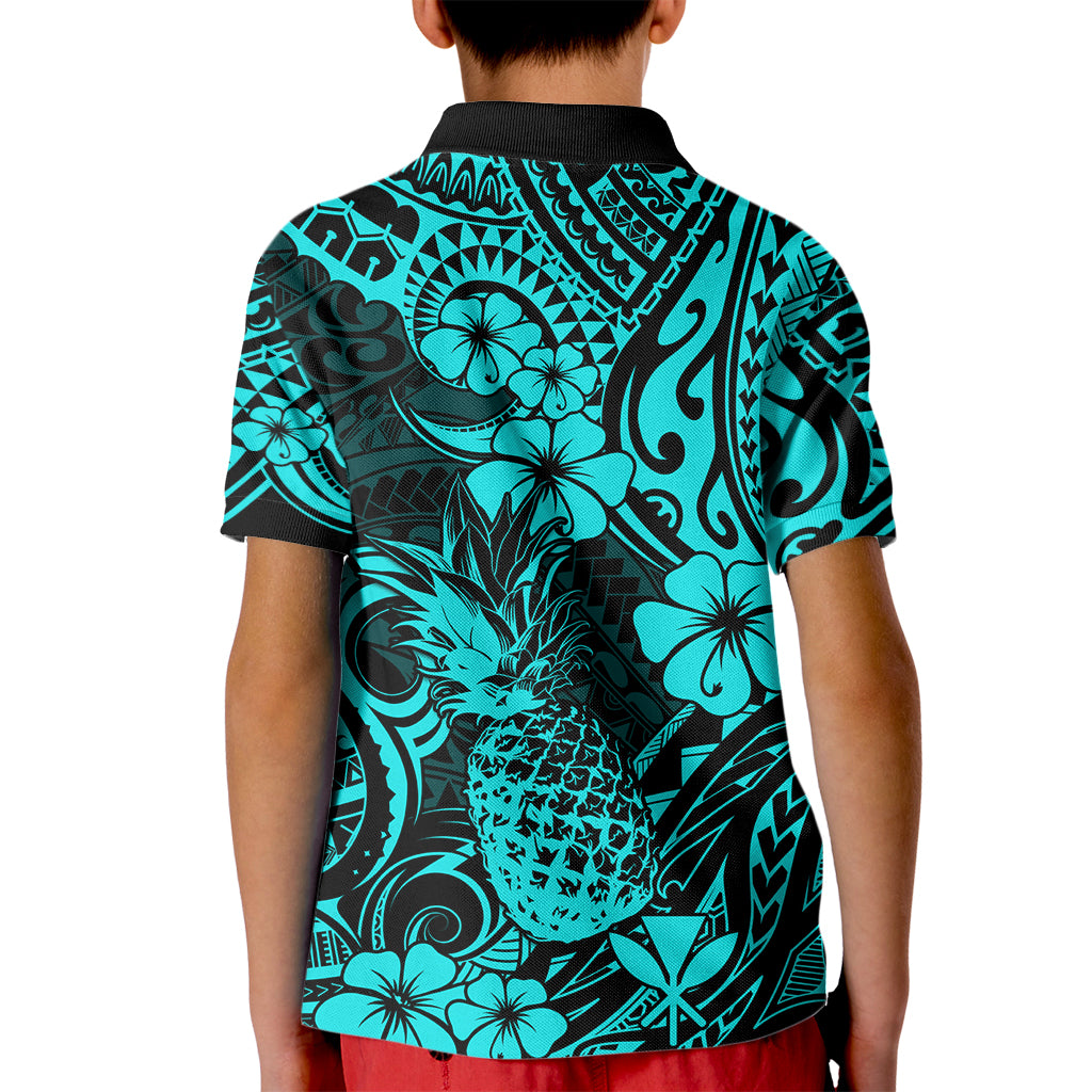 Hawaii Pineapple Kid Polo Shirt Polynesian Pattern Turquoise Version LT01 - Polynesian Pride
