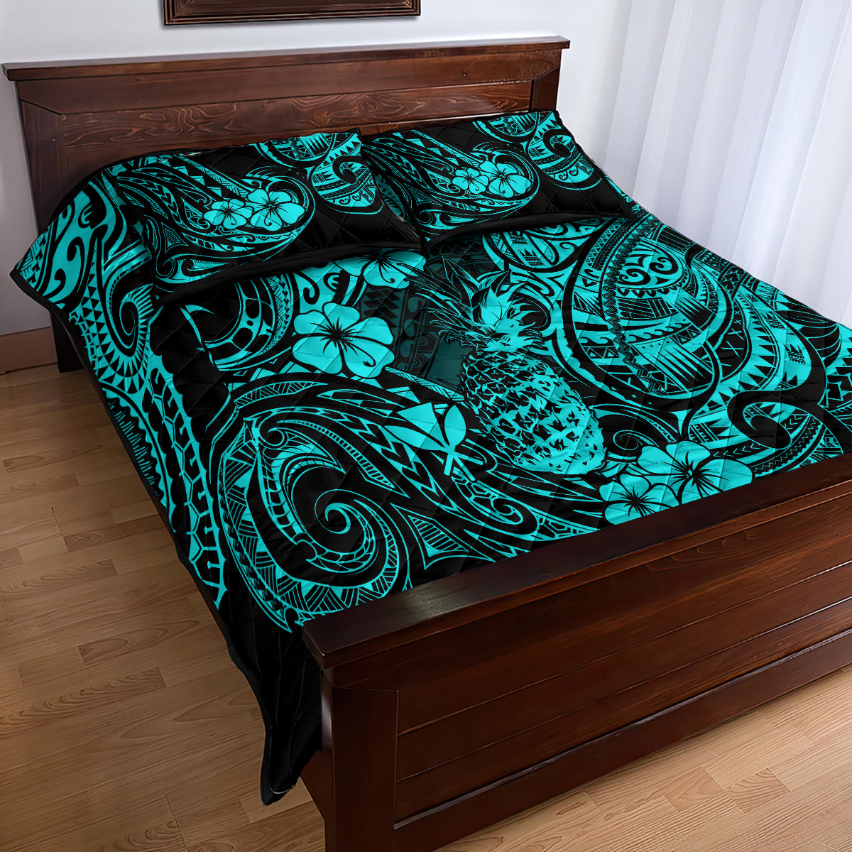 Hawaii Pineapple Quilt Bed Set Polynesian Pattern Turquoise Version LT01 - Polynesian Pride