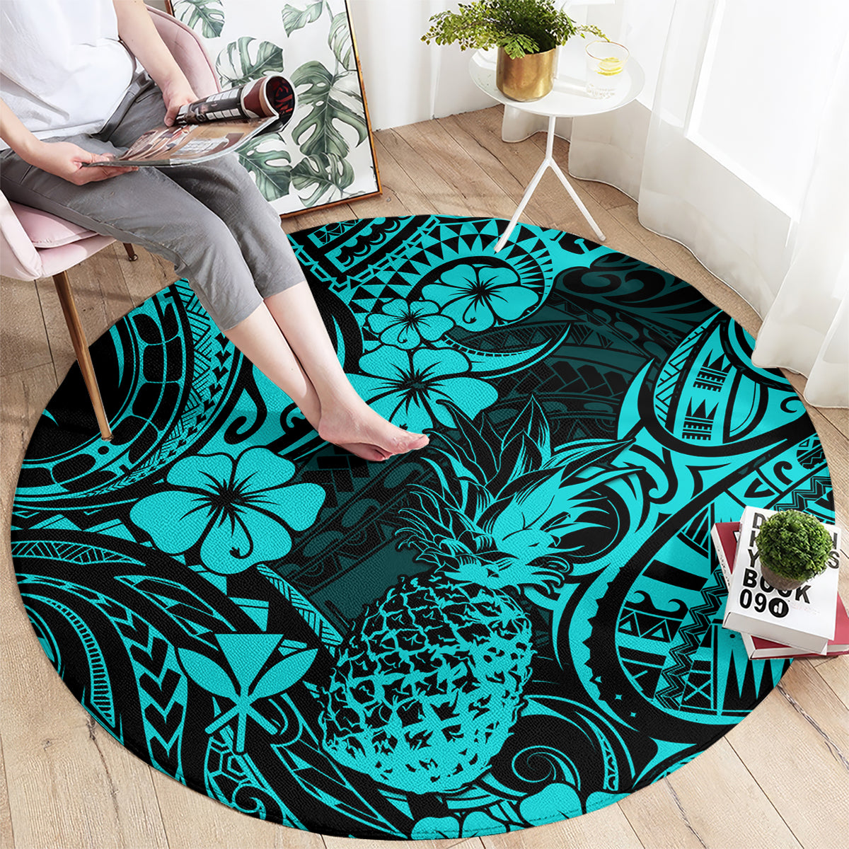 Hawaii Pineapple Round Carpet Polynesian Pattern Turquoise Version LT01 - Polynesian Pride