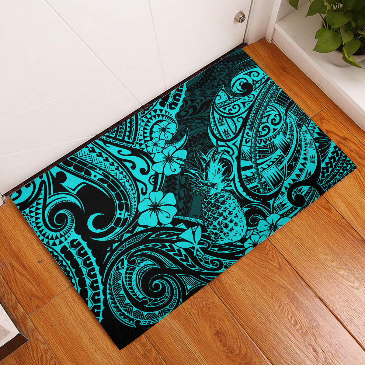 Hawaii Pineapple Rubber Doormat Polynesian Pattern Turquoise Version LT01 Turquoise - Polynesian Pride