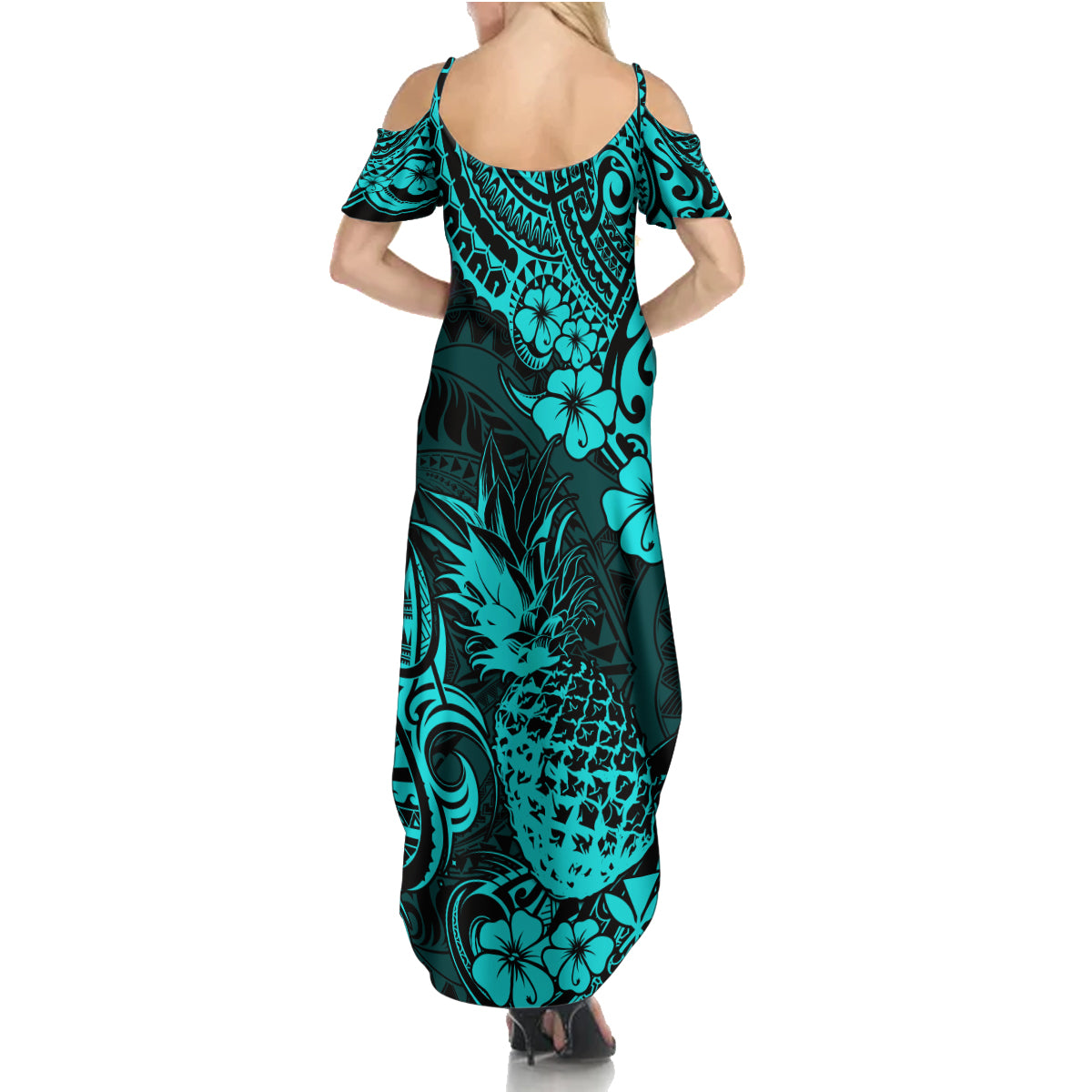 Hawaii Pineapple Summer Maxi Dress Polynesian Pattern Turquoise Version LT01 - Polynesian Pride
