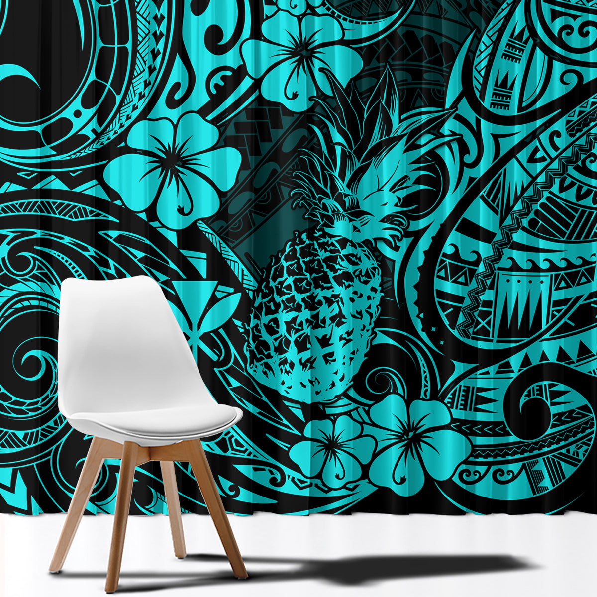 Hawaii Pineapple Window Curtain Polynesian Pattern Turquoise Version LT01 - Polynesian Pride