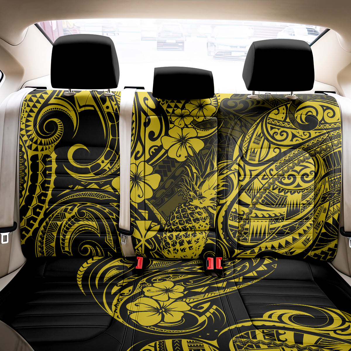 Hawaii Pineapple Back Car Seat Cover Polynesian Pattern Yellow Version