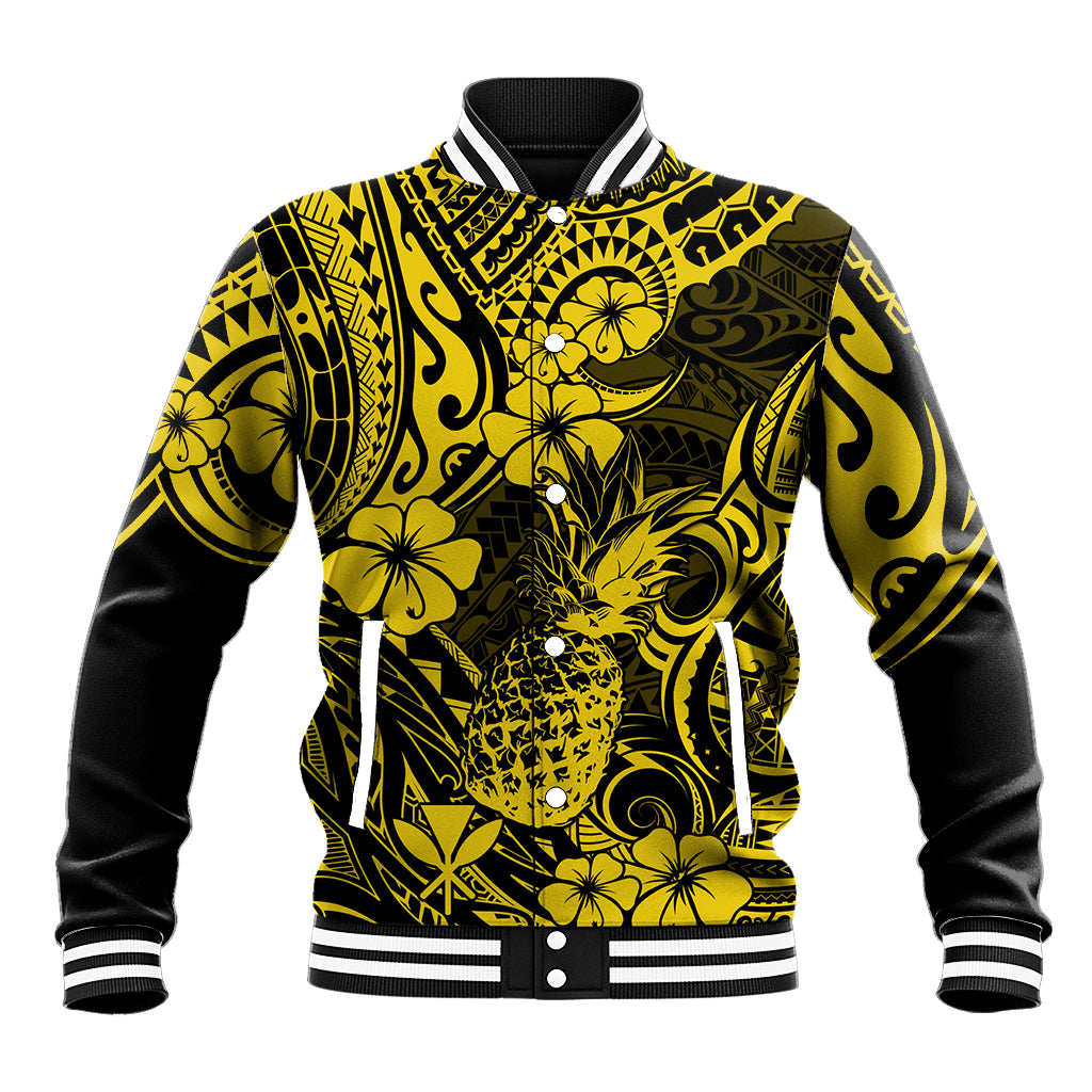 Hawaii Pineapple Baseball Jacket Polynesian Pattern Yellow Version LT01 Unisex Yellow - Polynesian Pride